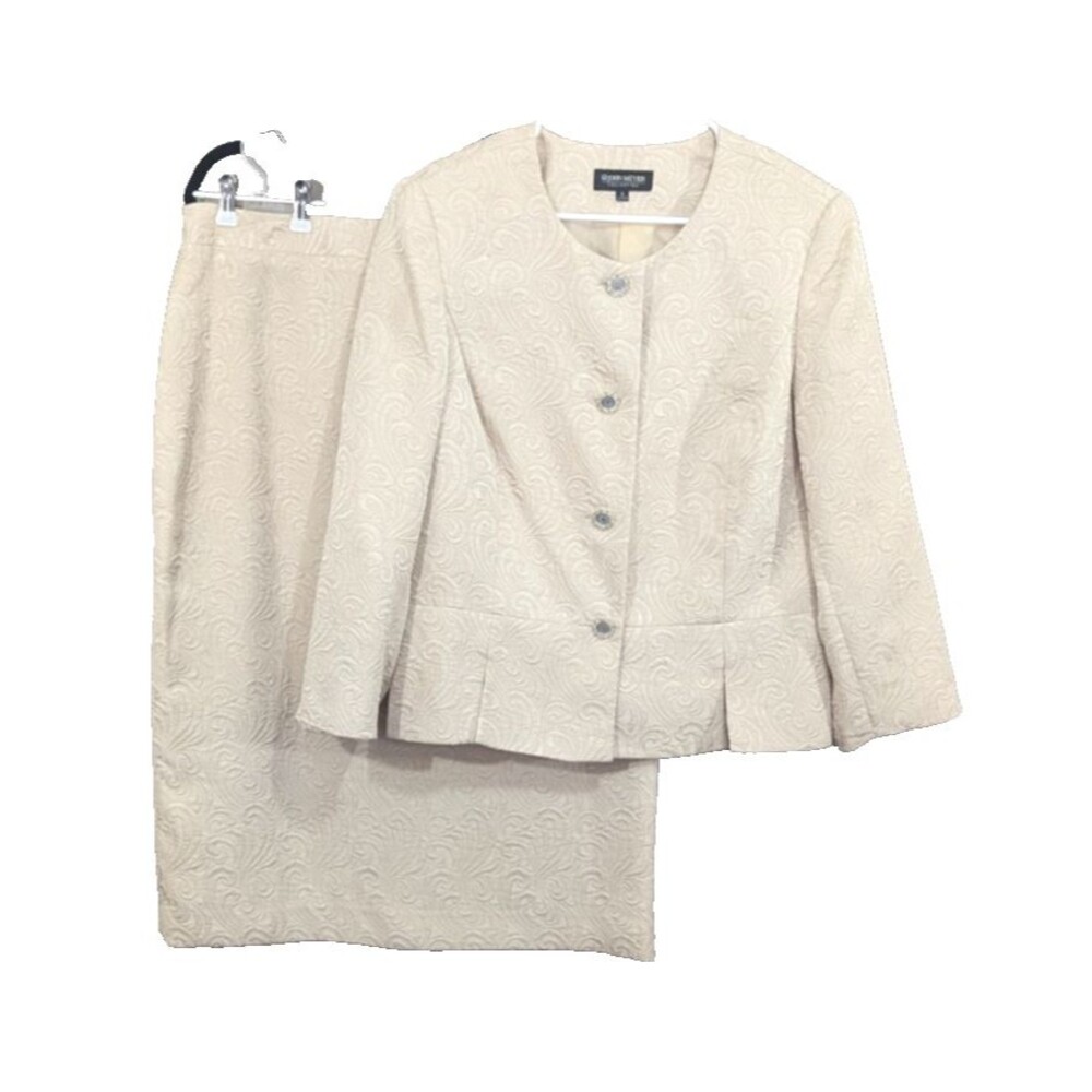 John Meyer Skirt Suit Women's 14 Cream/Tan Blazer Jacket & Pencil Skirt Wedding